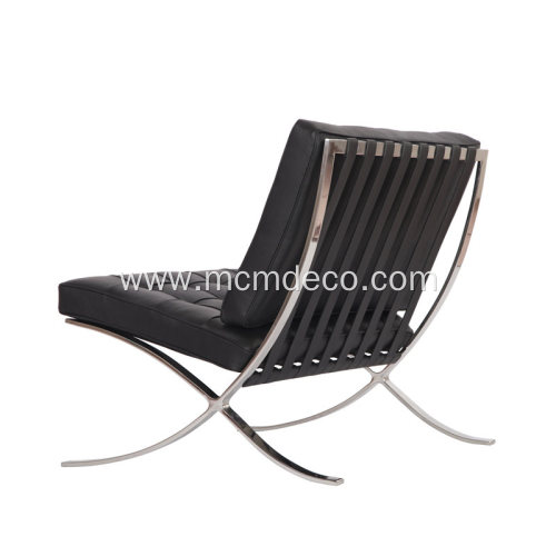 Black Leather Knoll Barcelona Chair with Ottoman